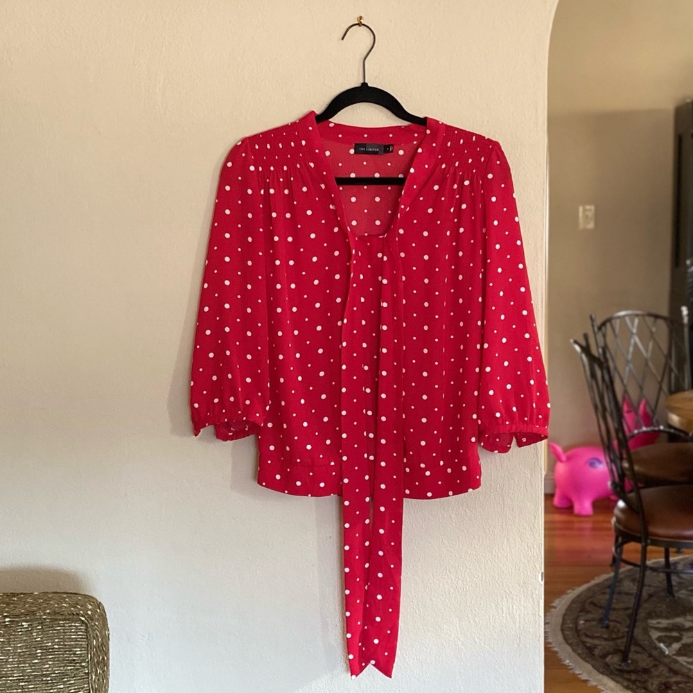 THE LIMITED Polka Dot Bow Blouse